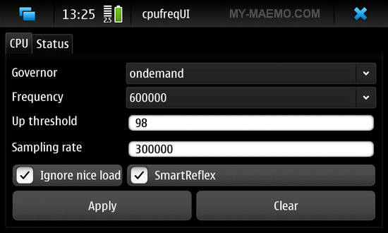 CPUfreqUI for Nokia N900 / Maemo 5