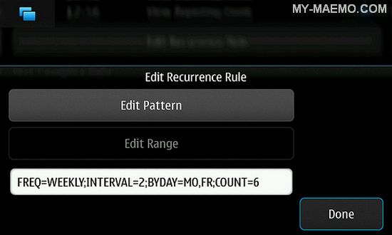 Recurring Calendar Events Editor for Nokia N900 / Maemo 5