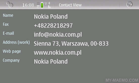 View Contact Info With Bigger Font for Nokia N900 / Maemo 5