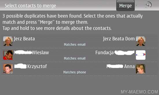 Contacts Merger for Nokia N900 / Maemo 5