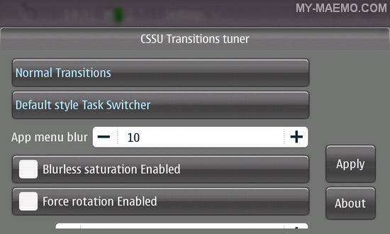 CSSU Transitions Tuner for Nokia N900 / Maemo 5