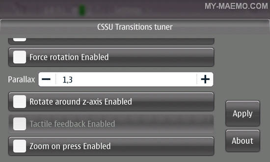 CSSU Transitions Tuner for Nokia N900 / Maemo 5