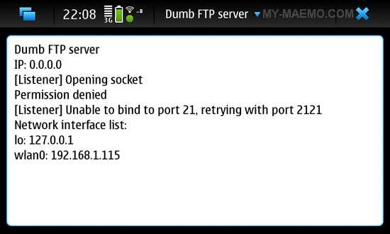 Dumb FTP Server for Nokia N900 / Maemo 5