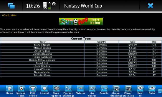 Fantasy World Cup for Nokia N900 / Maemo 5