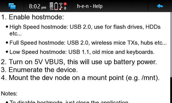 H-E-N (USB Hostmode GUI) for Nokia N900 / Maemo 5