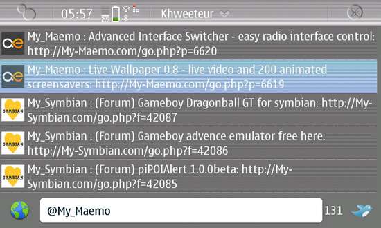Khweeteur for Nokia N900 / Maemo 5