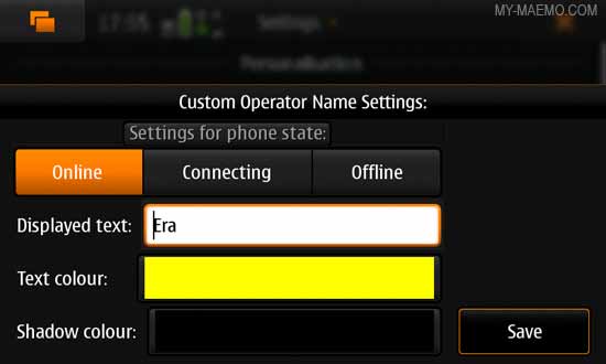 Custom Operator Name Applet for Nokia N900 / Maemo 5