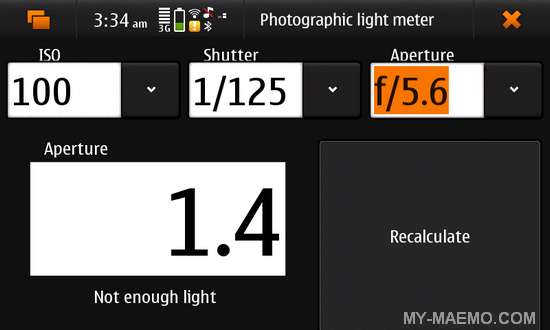 Photographic Light Meter for Nokia N900 / Maemo 5