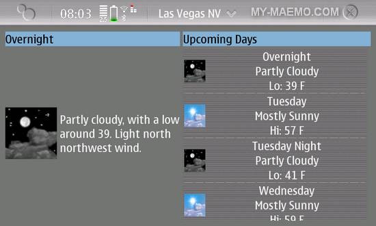 QtWeather for Nokia N900 / Maemo 5