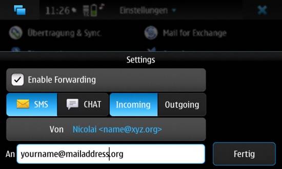 Textmessage To E-Mail Forwarder for Nokia N900 / Maemo 5