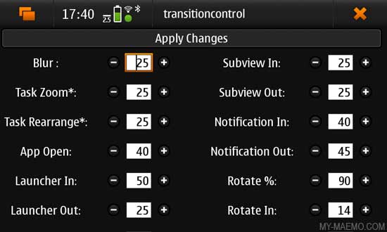 Transition Control for Nokia N900 / Maemo 5