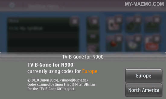 TV-B-Gone for Nokia N900 / Maemo 5