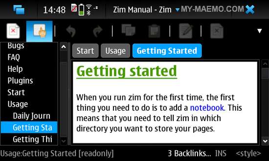 Zim for Nokia N900 / Maemo 5